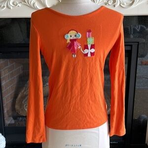 Gymboree Christmas Girls 12 Little Girl with Gifts Orange Cotton Long Sleeve